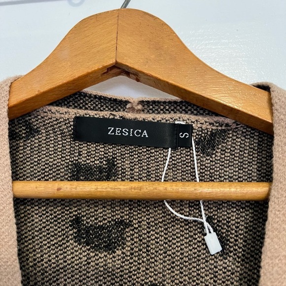 Zesica Brown Black Animal Print Open Front Cardigan S - Picture 6 of 7